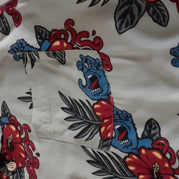 Santa Cruz Skateboard "Screaming Hand" Hawaiian Floral Shirt, Size Small - Picture 2 of 5